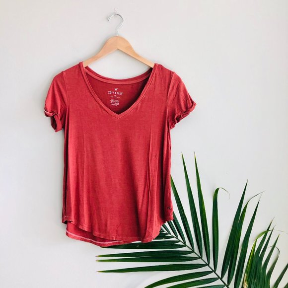 American Eagle Outfitters Tops - American Eagle Soft & Sexy V-Neck Tee Rust Red XS